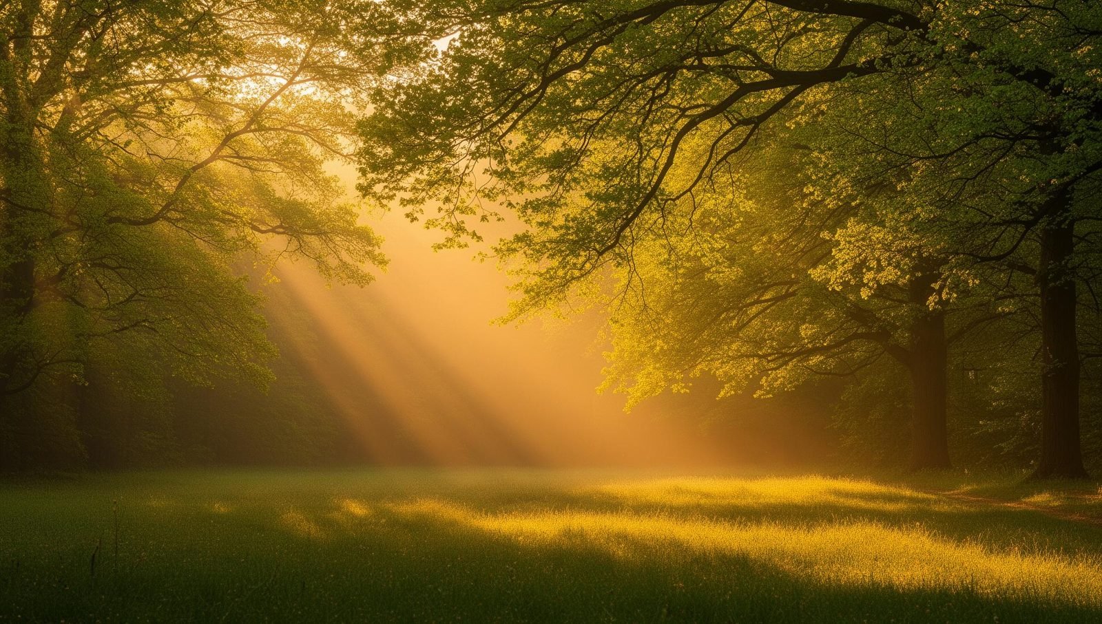 Luz do sol atravessando as árvores de um bosque